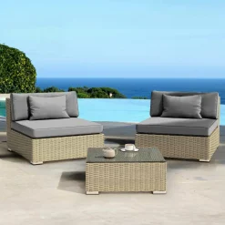 Salon de jardin en résine tressée 2 places 3 pcs Palma Gris et anthracite