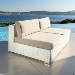 Salon de jardin en résine tressée 9 places 9 pcs Palma Blanc et taupe