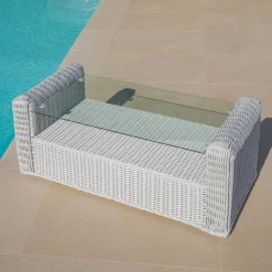 Salon de jardin en résine tressée 7 places 5 pcs Calvi Blanc et taupe