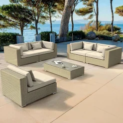 Salon de jardin en résine tressée 5 places 6 pcs Palma Gris et beige