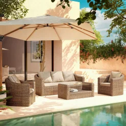 Salon de jardin en résine tressée 5 places 4 pcs Calvi Sepia et taupe