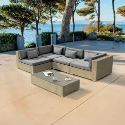 Salon de jardin en résine tressée 4 places 5 pcs Palma Gris et anthracite