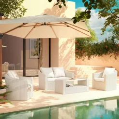 Salon de jardin en résine tressée 4 places 4 pcs Calvi Blanc