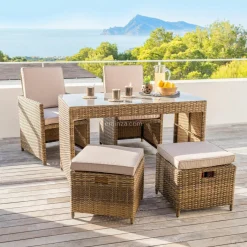 Salon de jardin encastrable résine tressée 4 places Menorca Sépia et beige