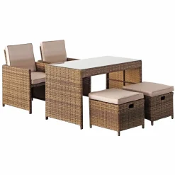 Salon de jardin encastrable résine tressée 4 places Menorca Sépia et beige