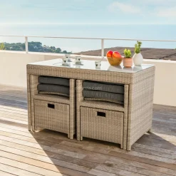 Salon de jardin résine tressée encastrable 4 places Menorca Gris