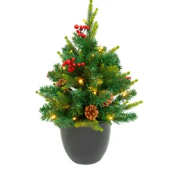 Sapin artificiel de Noël lumineux (H42 cm) Baies et pomme de pin