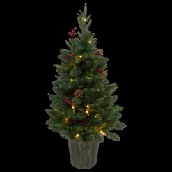 Sapin artificiel de Noël lumineux (H90 cm) Baies et pomme de pin