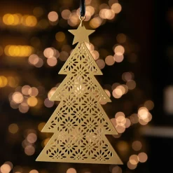 Sapin de Noël ajouré (H13 cm) Fleurs Or