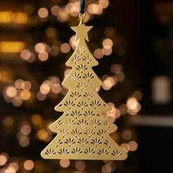 Sapin de Noël ajouré (H13 cm) Herbes Or