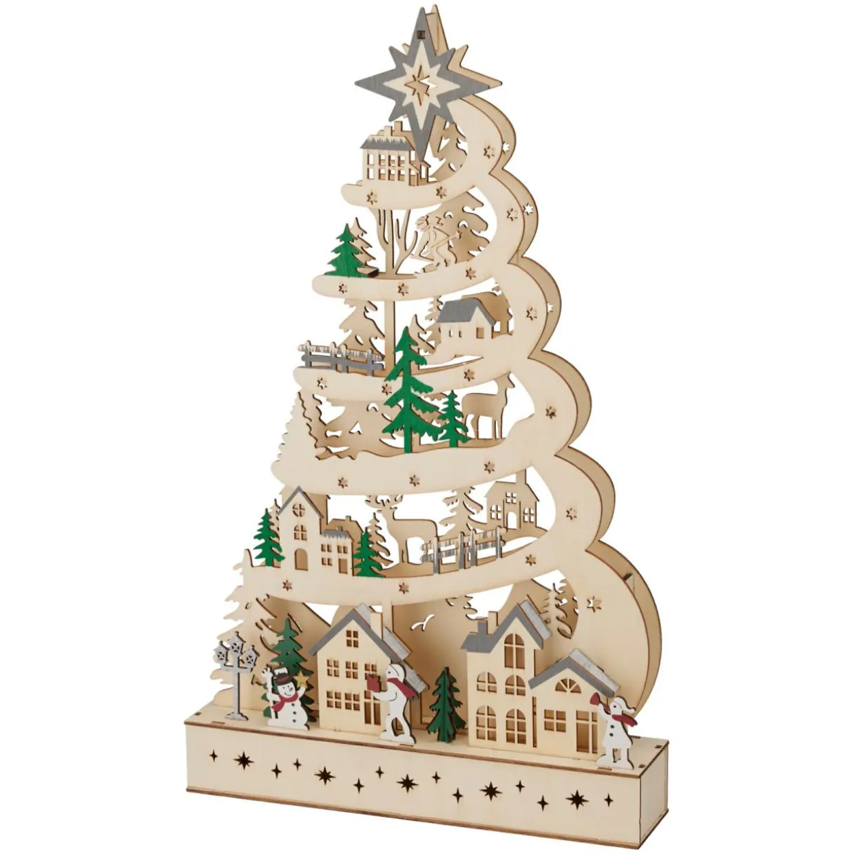 Sapin de Noël lumineux en bois 15 LED (H45 cm) Conte de Neige Naturel