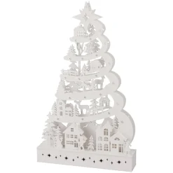 Sapin de Noël lumineux en bois 15 LED (H45 cm) Conte de Neige Blanc
