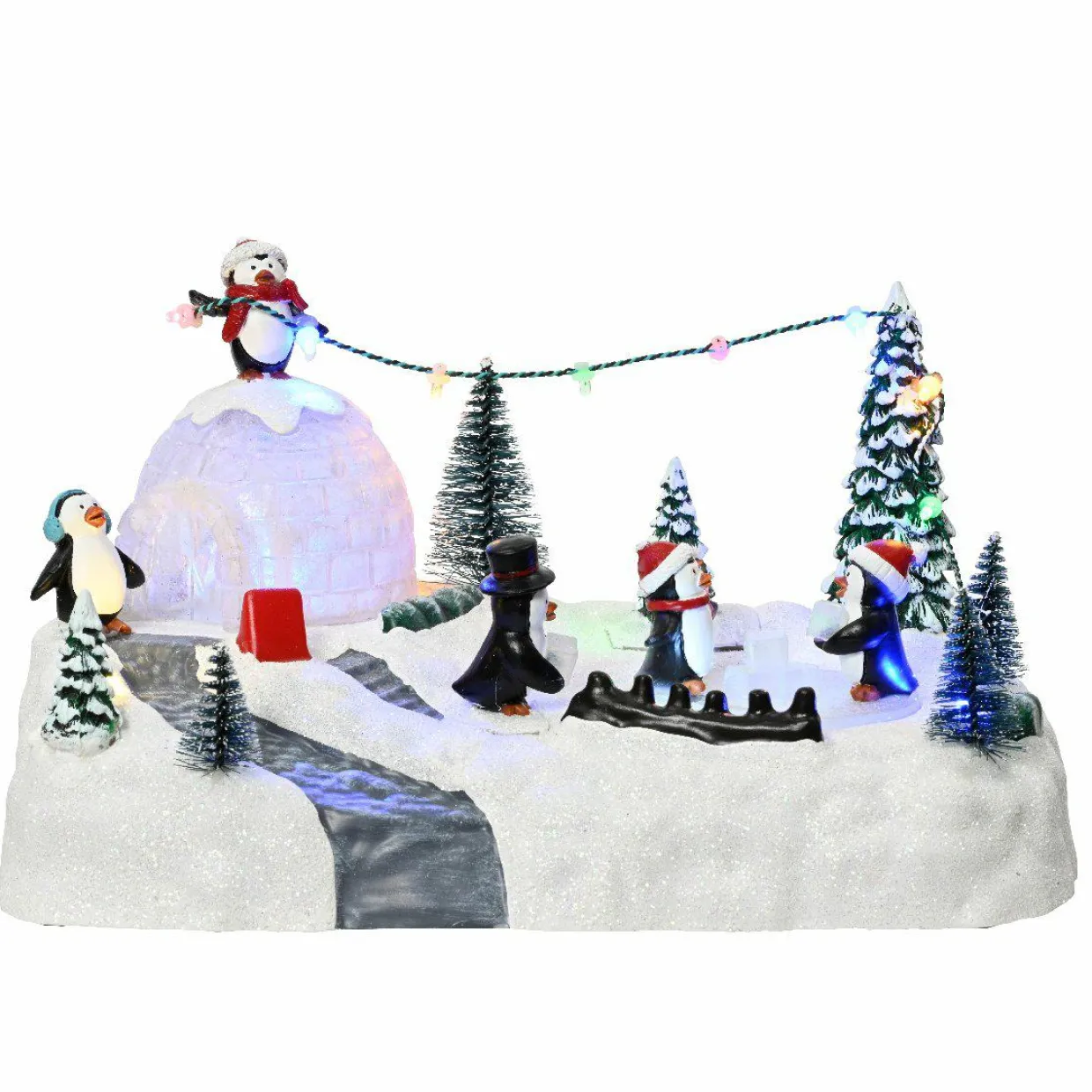 Scène de vie illuminée à piles Aire de jeu des pingouins