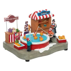 Scène de vie illuminée et animée à piles (H22 cm) Pêche aux canards