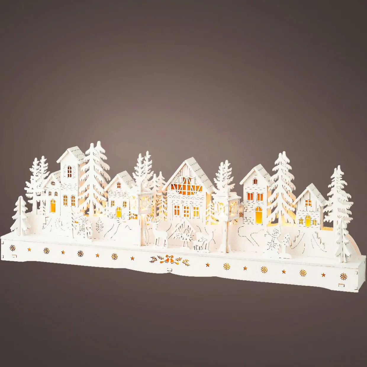 Scène de vie lumineuse à piles en bois (45 x H15 cm) Village enchanté