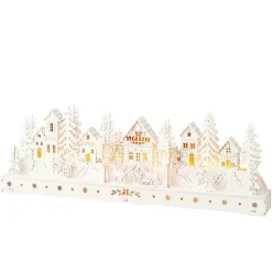 Scène de vie lumineuse à piles en bois (45 x H15 cm) Village enchanté