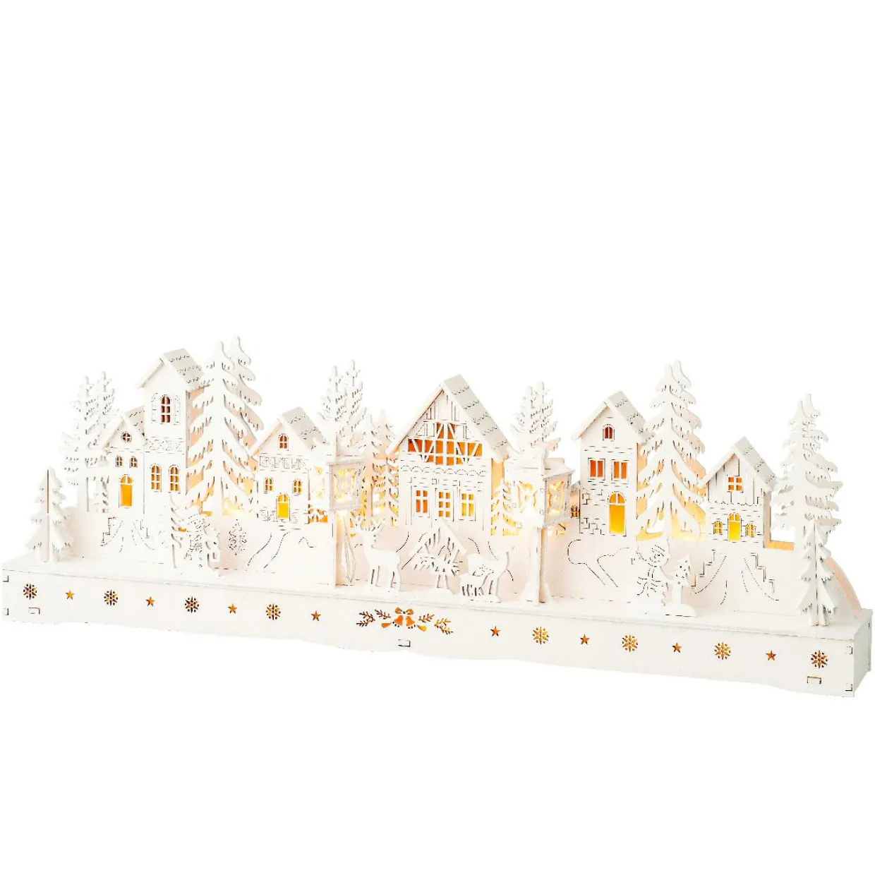 Scène de vie lumineuse à piles en bois (45 x H15 cm) Village enchanté