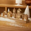 Scène de vie lumineuse à piles en bois (30 x H13 cm) Hameau féerique