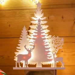 Scène lumineuse en bois à piles (H40 cm) Forêt Blanc chaud