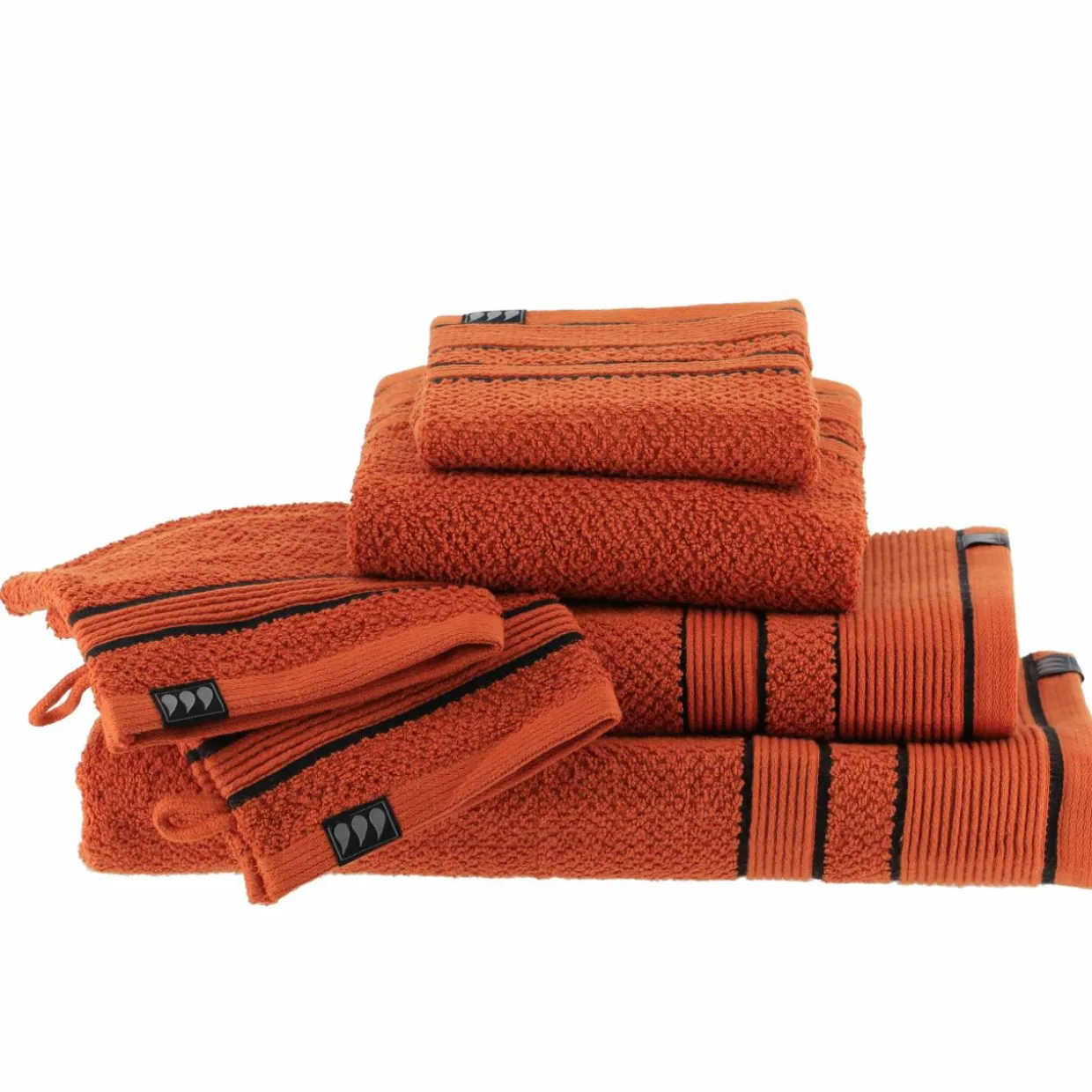 Serviette de bain coton (30 x 50 cm) Black Line Terracotta / noir