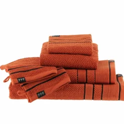Serviette de bain coton (70 x 130 cm) Black Line Terracotta / noir