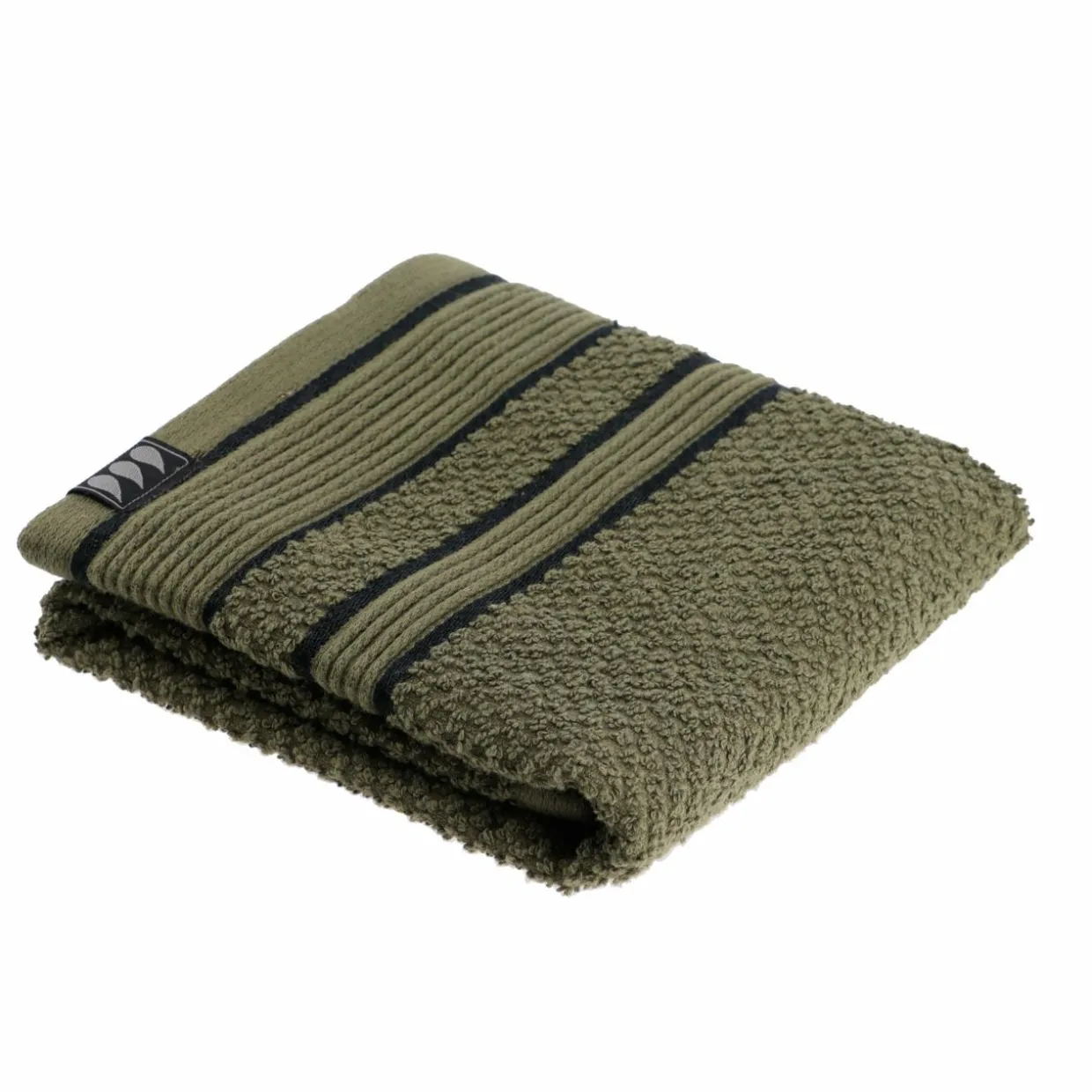 Serviette de bain coton (30 x 50 cm) Black Line Vert kaki / noir