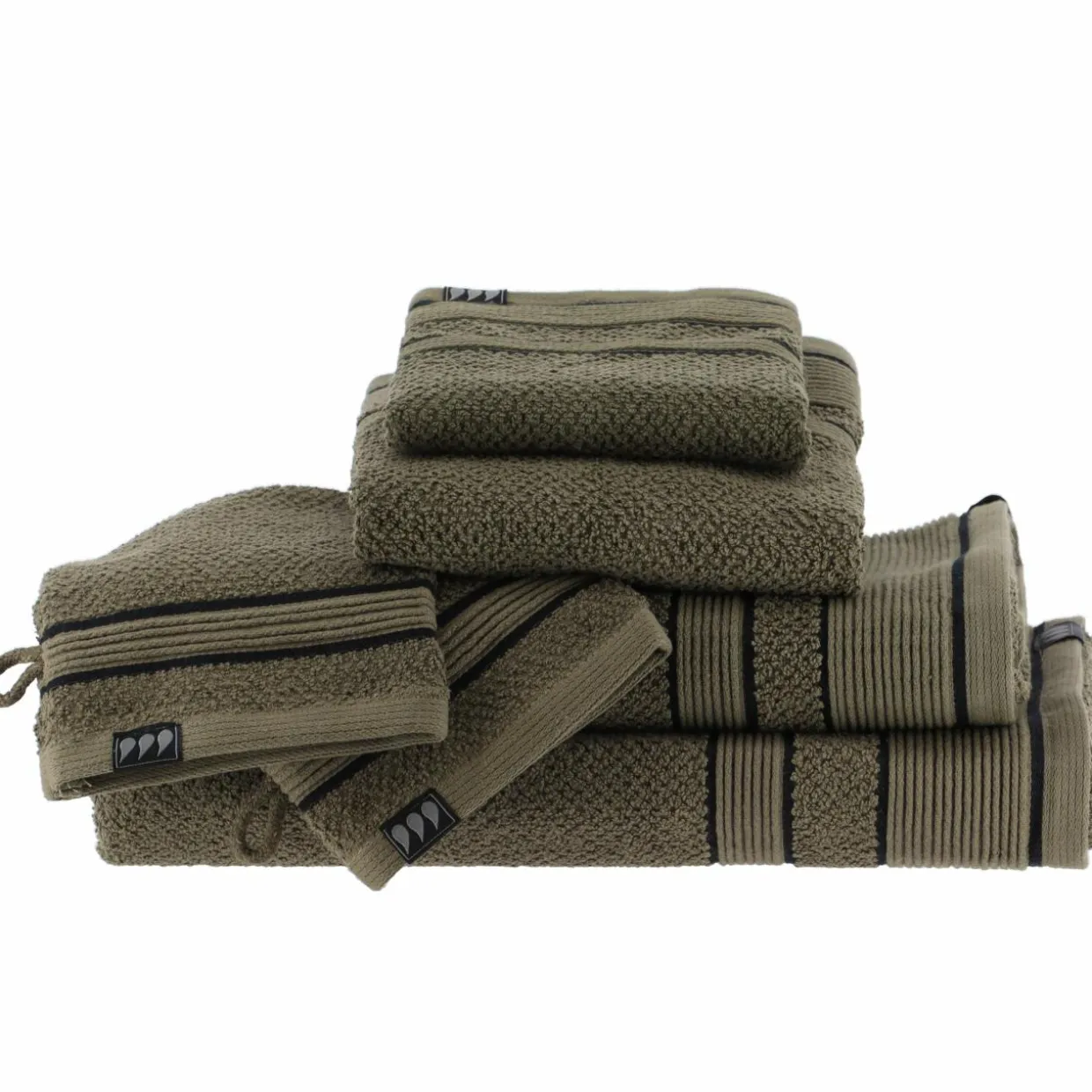 Serviette de bain coton (30 x 50 cm) Black Line Vert kaki / noir