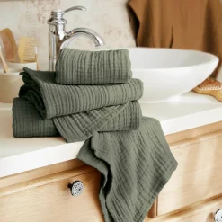 Serviette de bain gaze de coton (30 x 50 cm) Gaïa Vert romarin