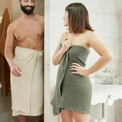 Serviette de bain gaze de coton (30 x 50 cm) Gaïa Vert romarin