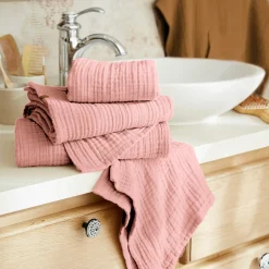Serviette de bain gaze de coton (50 x 90 cm) Gaïa Rose pêche