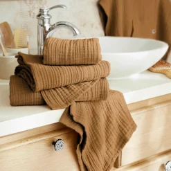 Serviette de bain gaze de coton (90 x 150 cm) Gaïa Camel