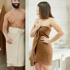 Serviette de bain gaze de coton (90 x 150 cm) Gaïa Camel