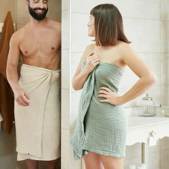 Serviette de bain gaze de coton (50 x 90 cm) Gaïa Vert eucalyptus