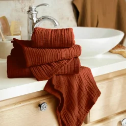 Serviette de bain gaze de coton (50 x 90 cm) Gaïa Terracotta