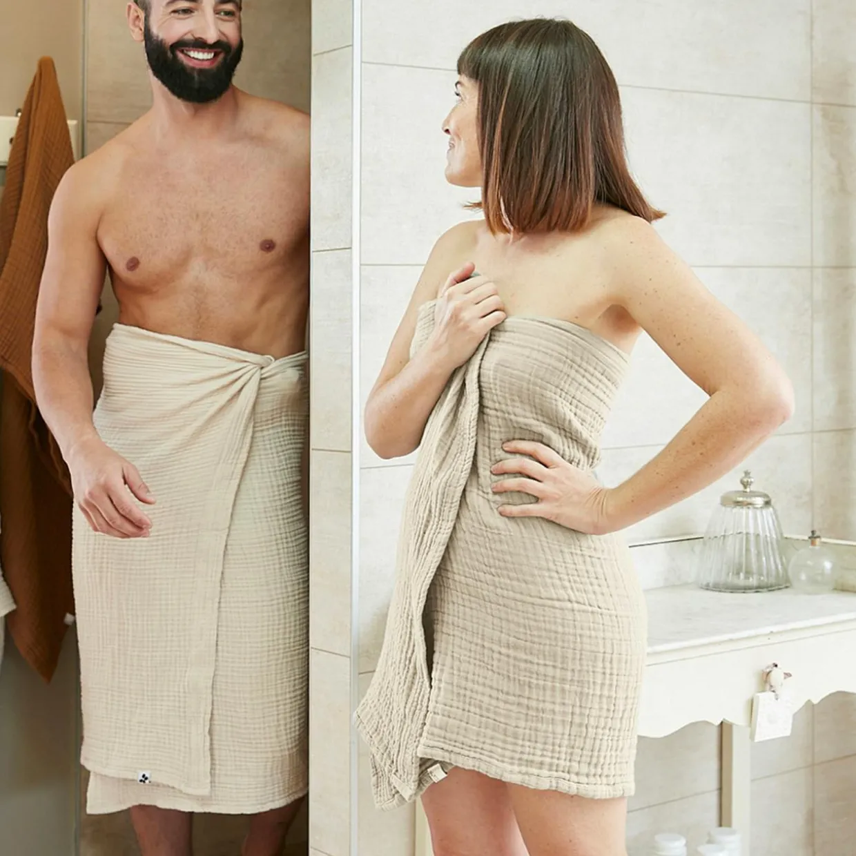 Serviette de bain gaze de coton (90 x 150 cm) Gaïa Beige pampa