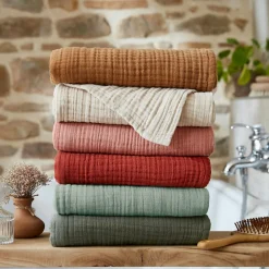 Serviette de bain gaze de coton (70 x 130 cm) Gaïa Vert romarin