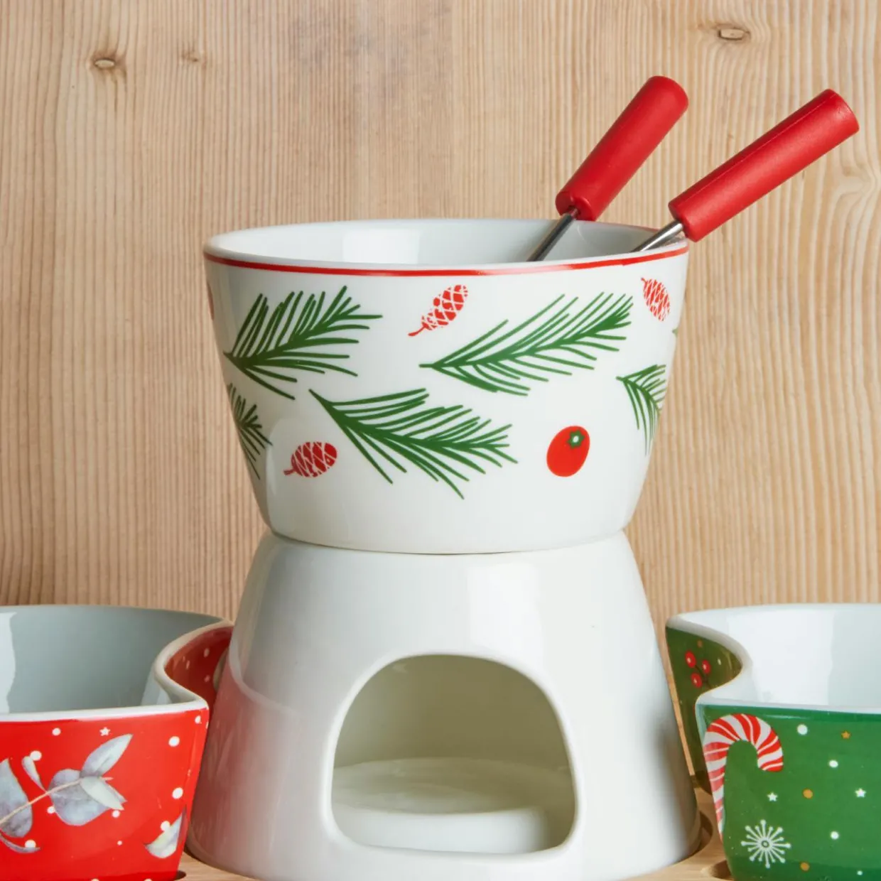 Set à fondue au chocolat en porcelaine Noël Gourmand