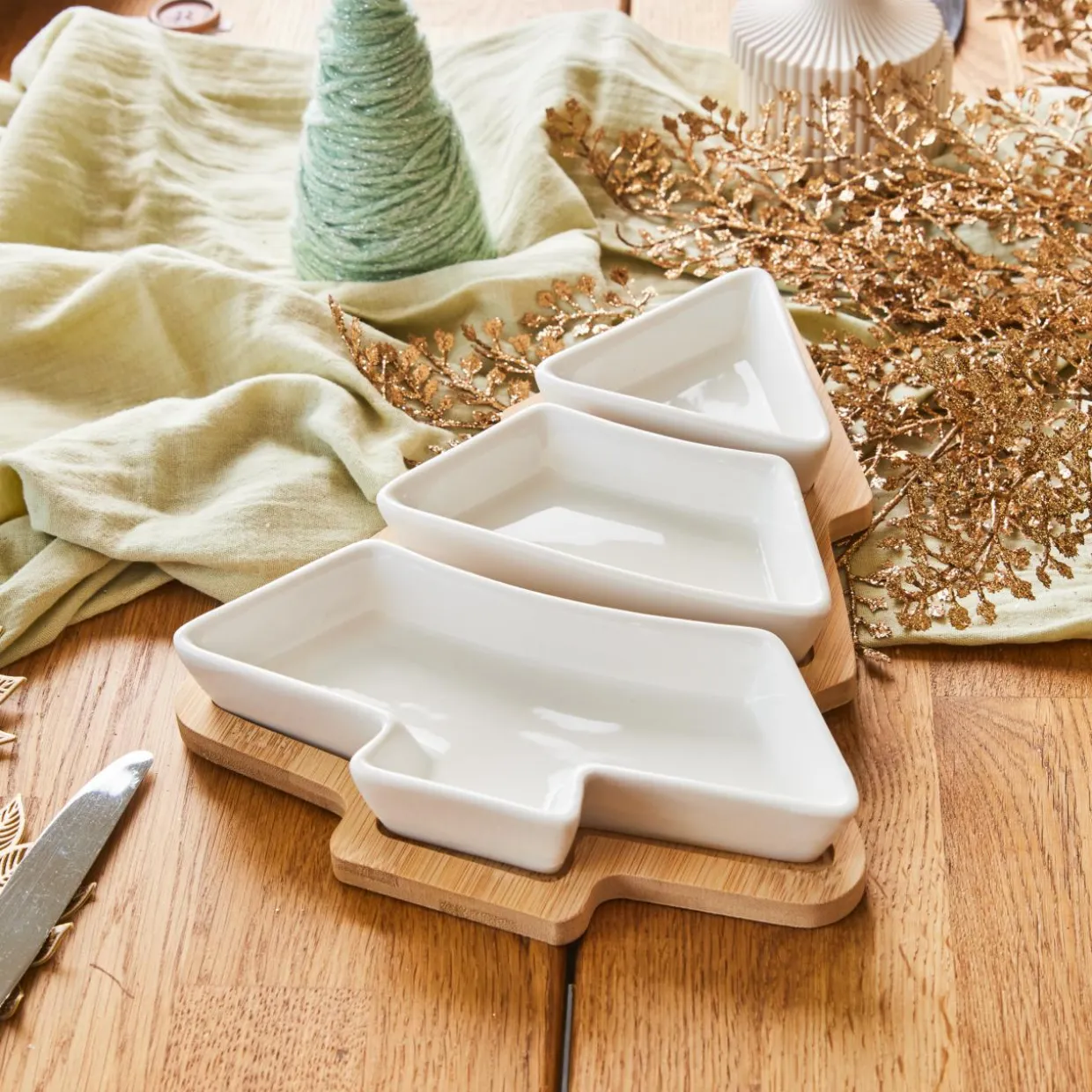 Set à tapas 3 assiettes (27 x 20 cm) Mon beau sapin Blanc