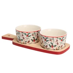 Set à tapas 2 bols (10 x 26 cm) Houx et pommes de pins Multicolore