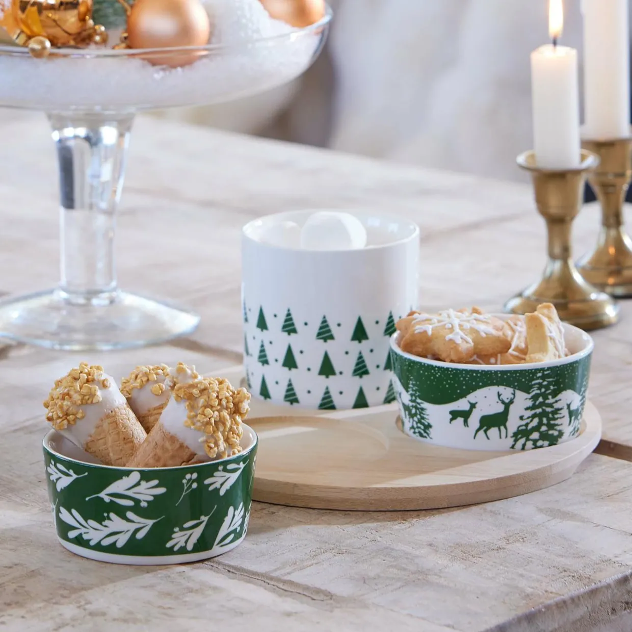 Set à tapas 3 bols (D20 cm) Forêt enneigée Vert et blanc