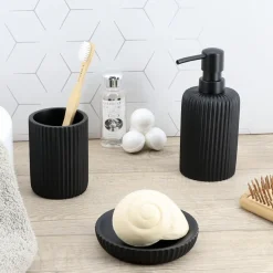 Set d'accessoires salle de bain résine Strié Noir