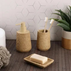 Set d'accessoires salle de bain façon chêne Scandi Beige
