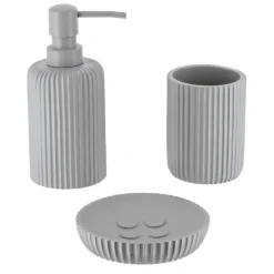 Set d'accessoires salle de bain résine Strié Gris clair