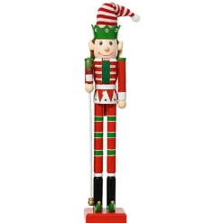 Soldat Casse-noisette en bois (H50 cm) Lutin du Père Noël Rouge et vert
