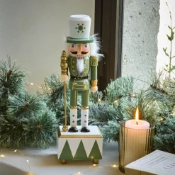 Soldat Casse-noisette Musical en bois (H30 cm) Edouard Impérial Vert et blanc