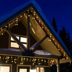 Stalactite lumineuse 20 m 490 LED câble noir Stars Blanc chaud doré