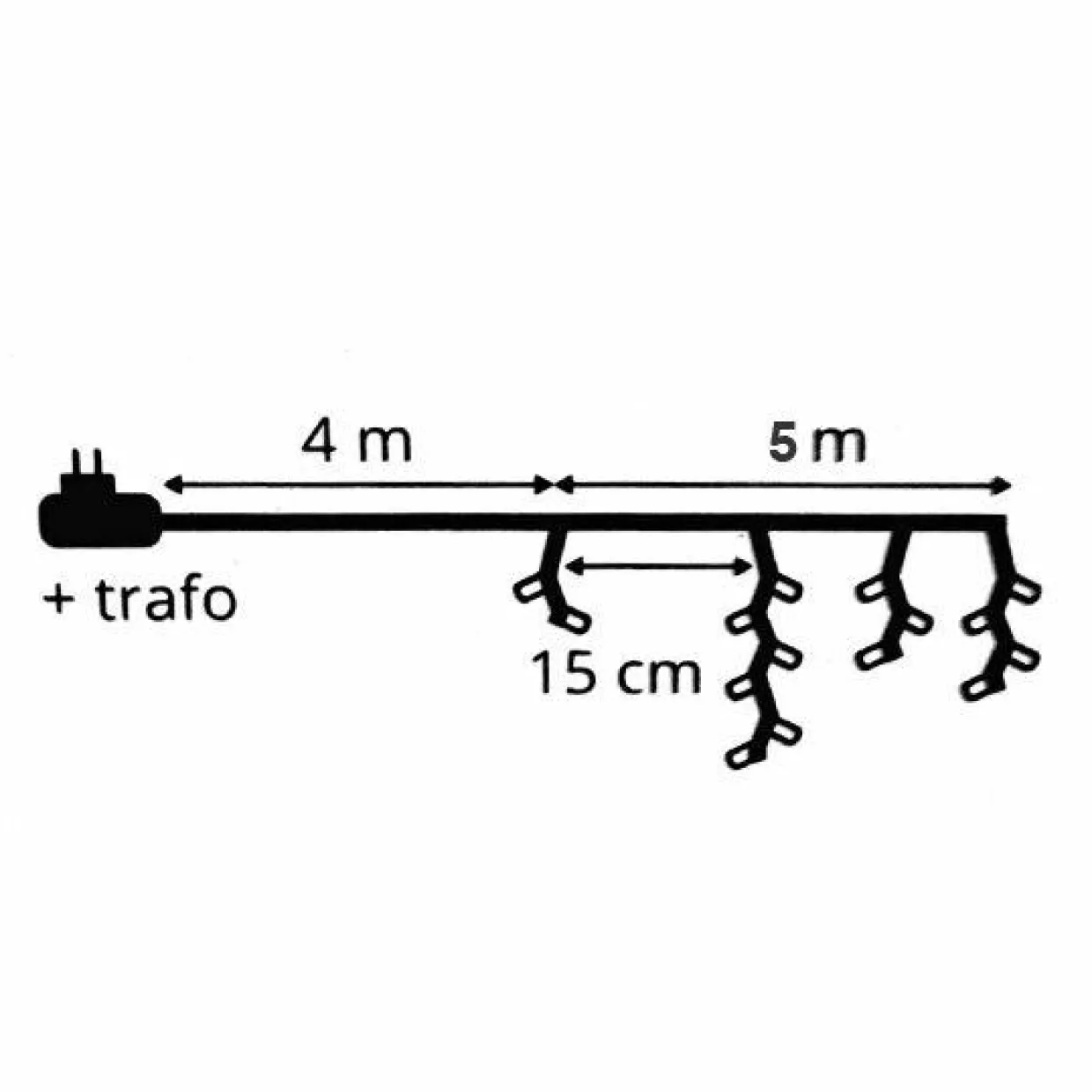 Stalactite lumineuse 5 m 119 LED câble noir Stars Blanc froid