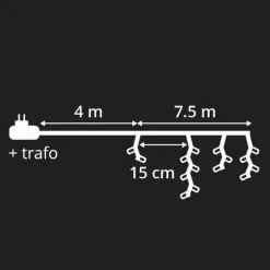 Stalactite lumineuse 7,50 m 175 LED câble noir Blanc chaud