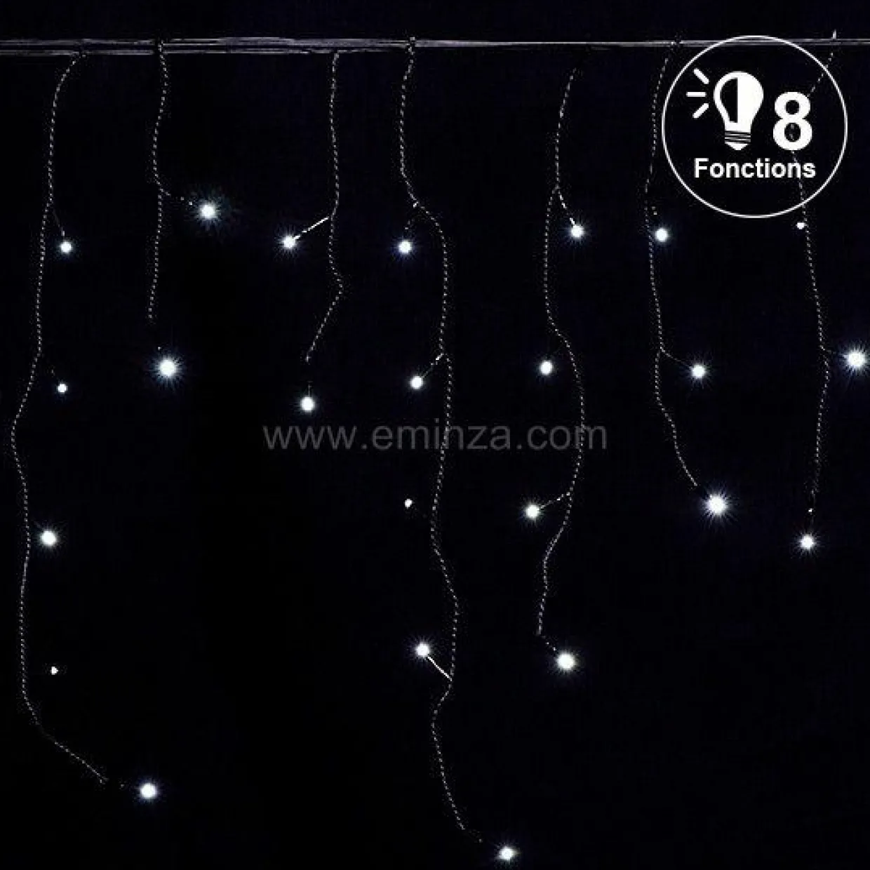 Stalactite lumineuse 7,50 m 175 LED câble noir Blanc froid