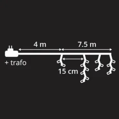 Stalactite lumineuse 7,50 m 175 LED câble noir Blanc froid